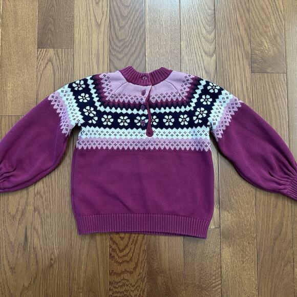 Janie And Jack Girl Rose Fair Isle Sweater Pink / White - SIZE 4 - Picture 4 of 7